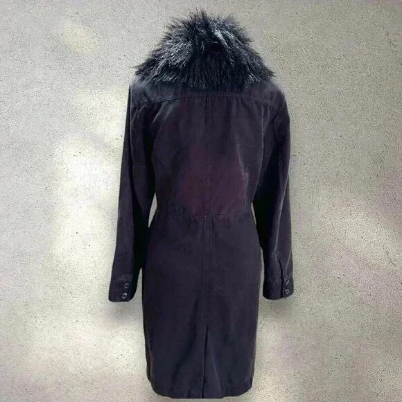 Vintage GUESS Faux Fur Mid Length Trench Coat RARE Jacket in Black Sz. Small - Picture 3 of 16